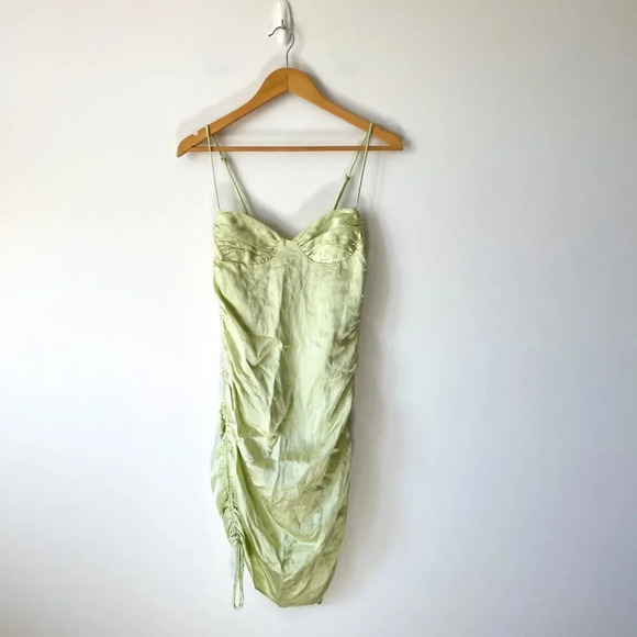 Zara Ruched Satin Effect Dress Light Green Bloggers  Favourite Sz M - Picture 5 of 11